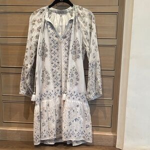 Belle Tu White & Blue Printed Boho Dress